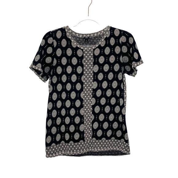J CREW Cotton Mixed Print Medallion Short Sleeve Blouse Top Black Gray Size XS - Picture 3 of 7